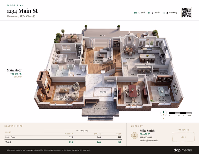 3D dollhouse floor plan — sample
